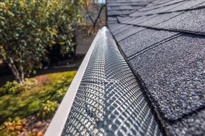 A contractor demonstrating the effectiveness of a gutter guard to a potential client in Spring